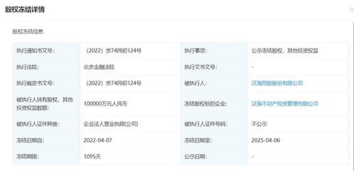 泛海控股所持泛海不动产10亿元股权被冻结